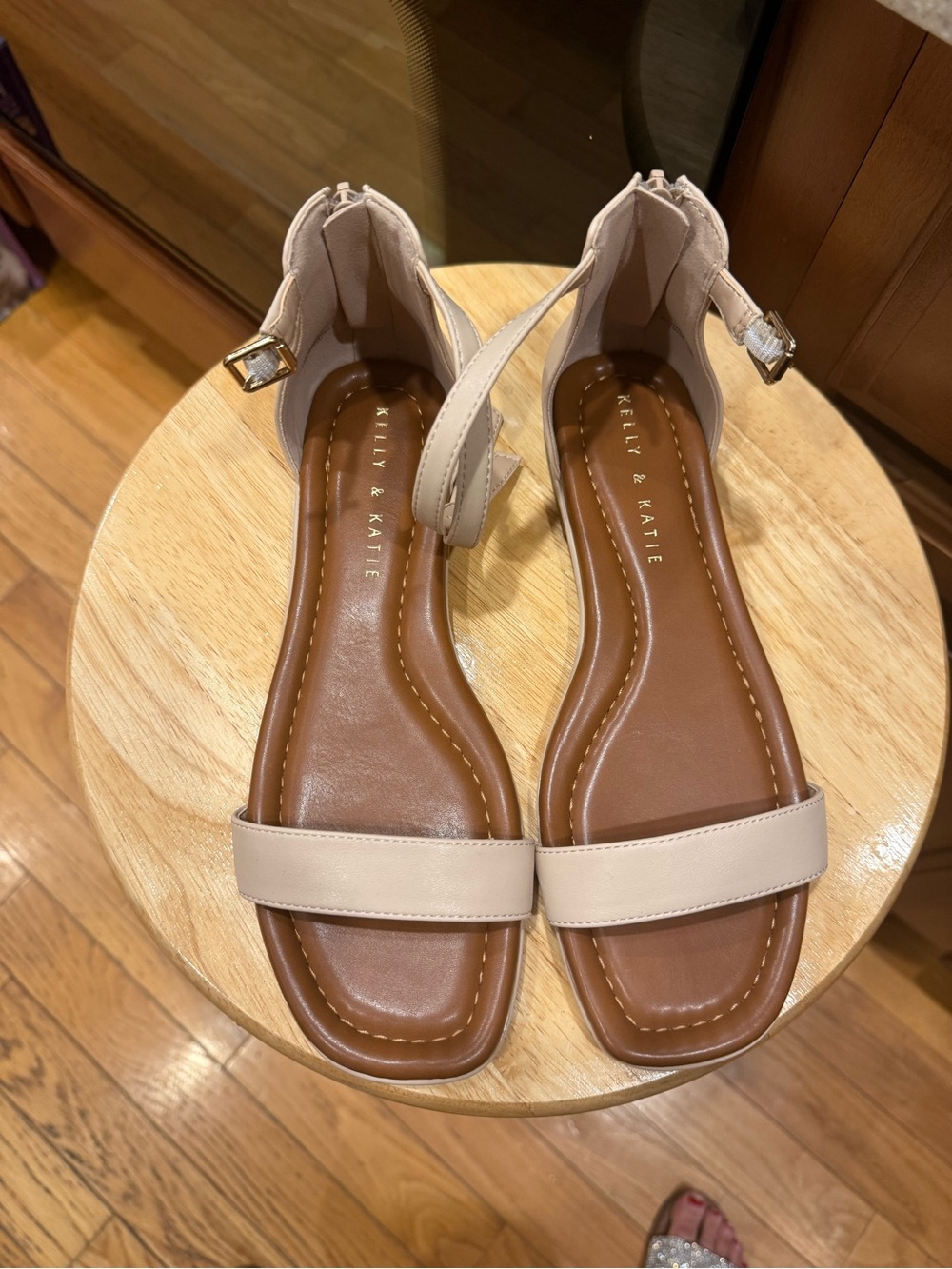 Kelly & Katie Nude Beige Ankle-Strap Flat Sandals